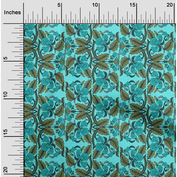 oneOone Georgette Viscose Fabric Leaves & Floral Block Fabric Prints By Yard 42 Inch Wide