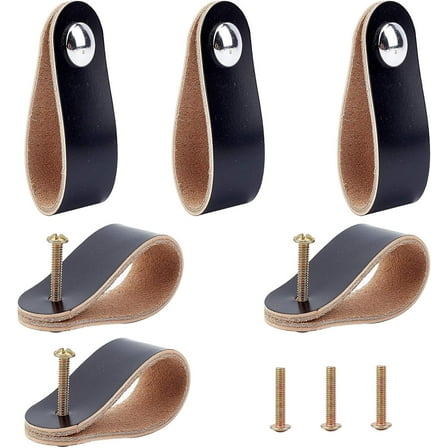 6Pcs Leather Drawer Pull Cabinet Handle Knob Wardrobe Door Cupboard Furniture Drawers Closet Handles Pulls with Screws for Avoid Collisions Black diy Black