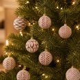 thumbnail image 2 of Vintage Christmas Ball Ornaments Set of 12, 8 cm Painted Embossed Baubles, Shaped Xmas Hanging Decorations for Tree and Wreath - Pink and White, 2 of 6