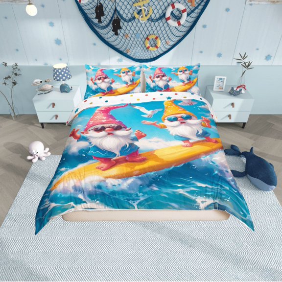 Erosebridal Cartoon Gnome Comforter Cover Twin,Ocean Surfing Bedding Twin Size,Marine Sea Duvet Cover Twin,Lightweight Kawaii Bedroom Decoration,Reversible,2-Piece(No Comforter)