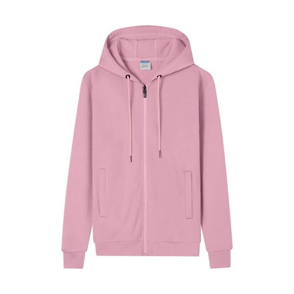 QTBIUQ Men Casual Solid Color Zipper Long Sleeve Hoodie with Pocket Sweatshirts Pink