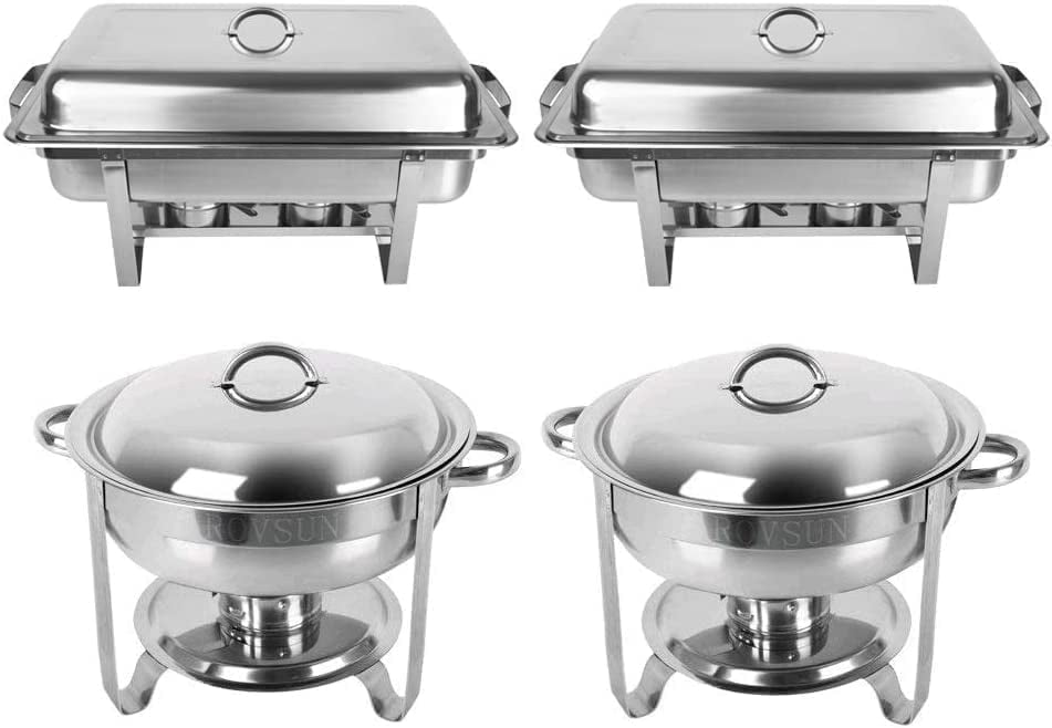 Buy ROVSUN Chafing Dish Buffet Set,2 Round + 2 Rectangular Stainless