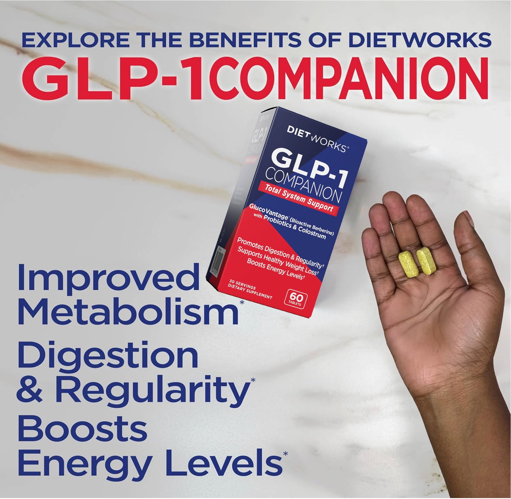 GLP-1 Companion, Promotes Digestion and Regularity, Boosts Energy Levels, 60 Tablets