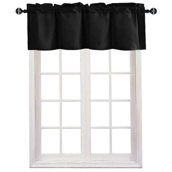 JIUZHEN Valance Curtains for Kitchen Window Valances for Living Room/Basement Window Curtains Bathroom Thermal Insulated Short Rod Pocket Curtain Panels, Black,42 x 12 Inches,1 Panel