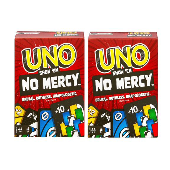 UNO Show em No Mercy Card Game for Kids, Adults & Family Night, Parties and Travel (Pack of 2)