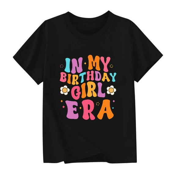 Ugoldhm Girls Letter Print Cotton Tees Crew Neck Relaxed Summer Shirts Size 2-15Y Graphic Alphabet Design Casual Tops