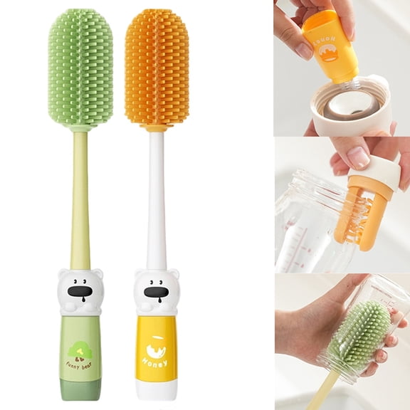 4-In-1 Bottle Cleaning Brush Set, Multifunctional Bottle and Cup Lid Straw Cleaner Brush, Long Handle Crevice Cleaner Brush Versatile Cleaning Tools Brush for Bottle Gap Tight Spaces (Green)