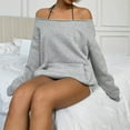 thumbnail image 5 of Women's Casual Off Shoulder Sweatshirt Raglan Sleeve Loose Solid Color Pullover Gray L, 5 of 6