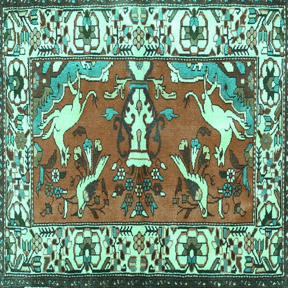 Ahgly Company Indoor Square Animal Turquoise Blue Traditional Area Rugs, 5' Square
