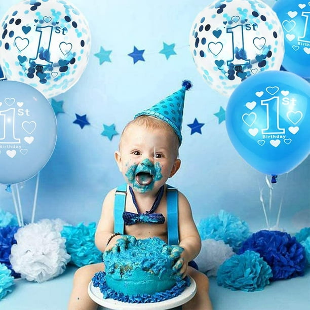 Décoration d'anniversaire 1 an garçon, décoration 1er anniversaire, ballon  bleu confettis pour 1er anniversaire anniversaire d'enfants Joyeux  anniversaire décoration premier anniversaire (rose) (A) 