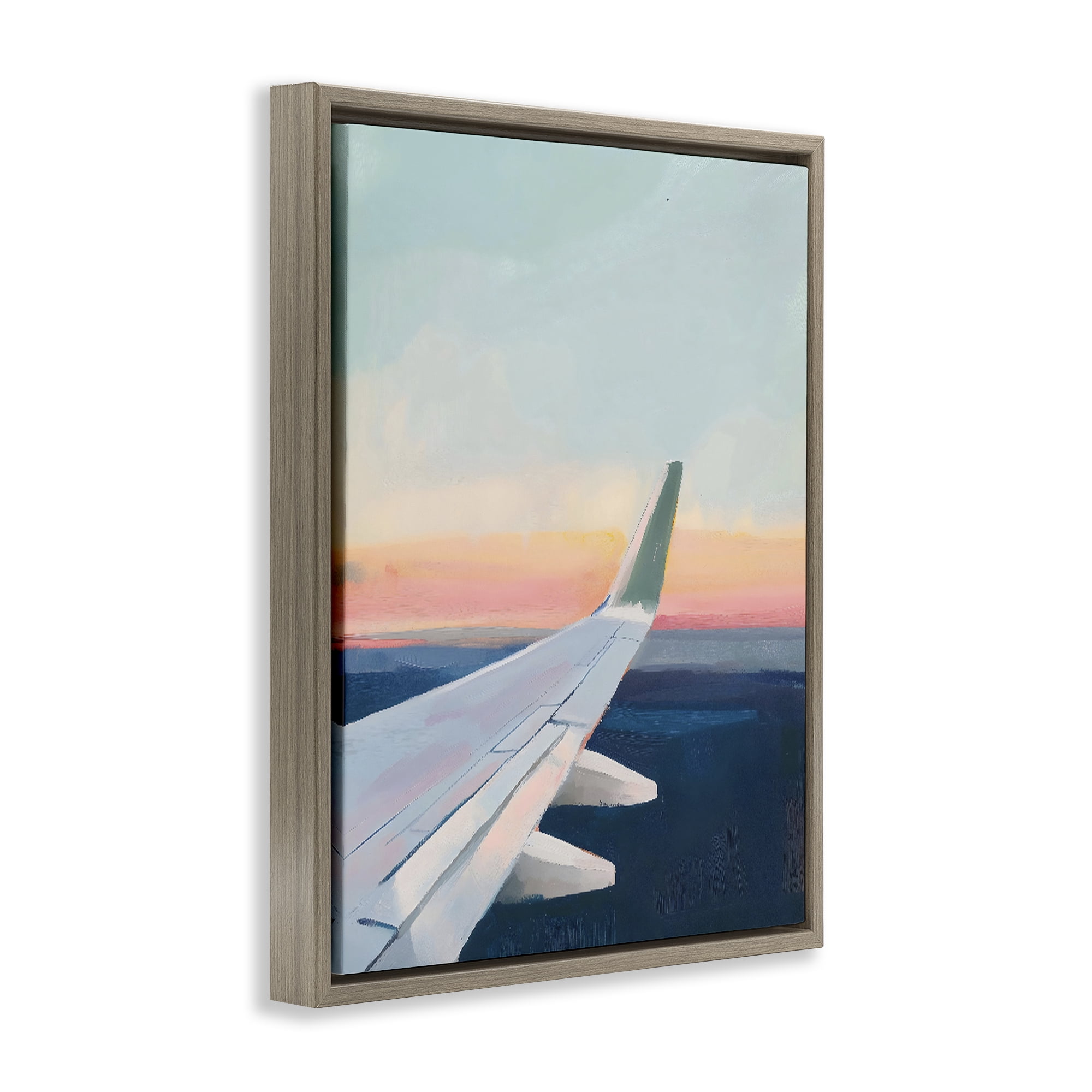 Stupell Industries Airplane Wing Sunset Brown Framed Floater Canvas Wall Art, design by The Prints Vibe