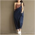 thumbnail image 6 of REALiKUN Women Casual Loose Long Bib Pants Wide Leg Jumpsuits Baggy Cotton Rompers Overalls Blue L, 6 of 8