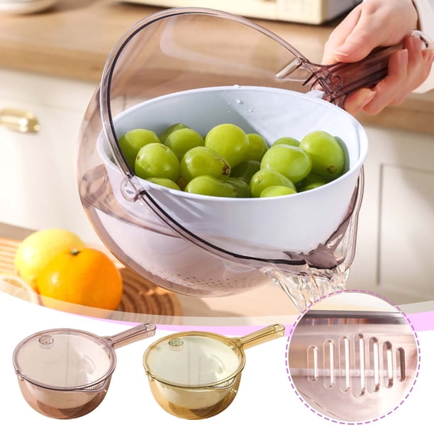 Cesta lavadora de arroz multifuncional | Tamiz escurridor de cocina con mango ergonómico - Colador de frutas y verduras con manos libres | Sistema de drenaje incorporado | Diseño compacto seguro