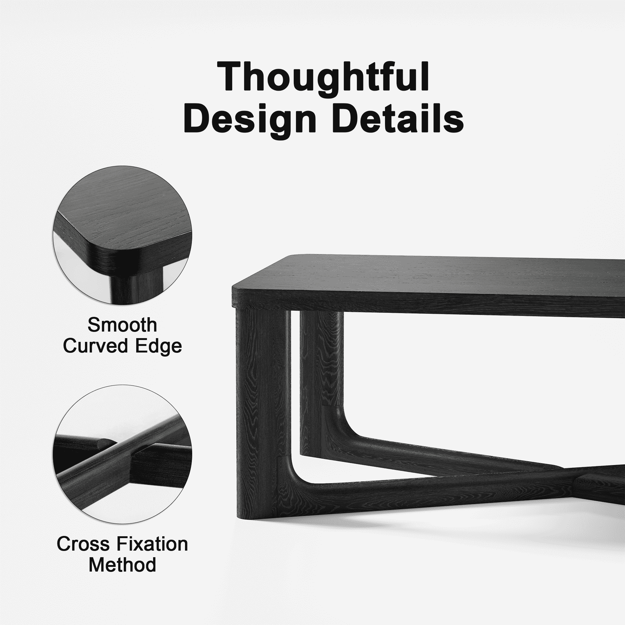 MAYEERTY 55” Rectangular Wood Coffee Table with Storage for Living Room, Black