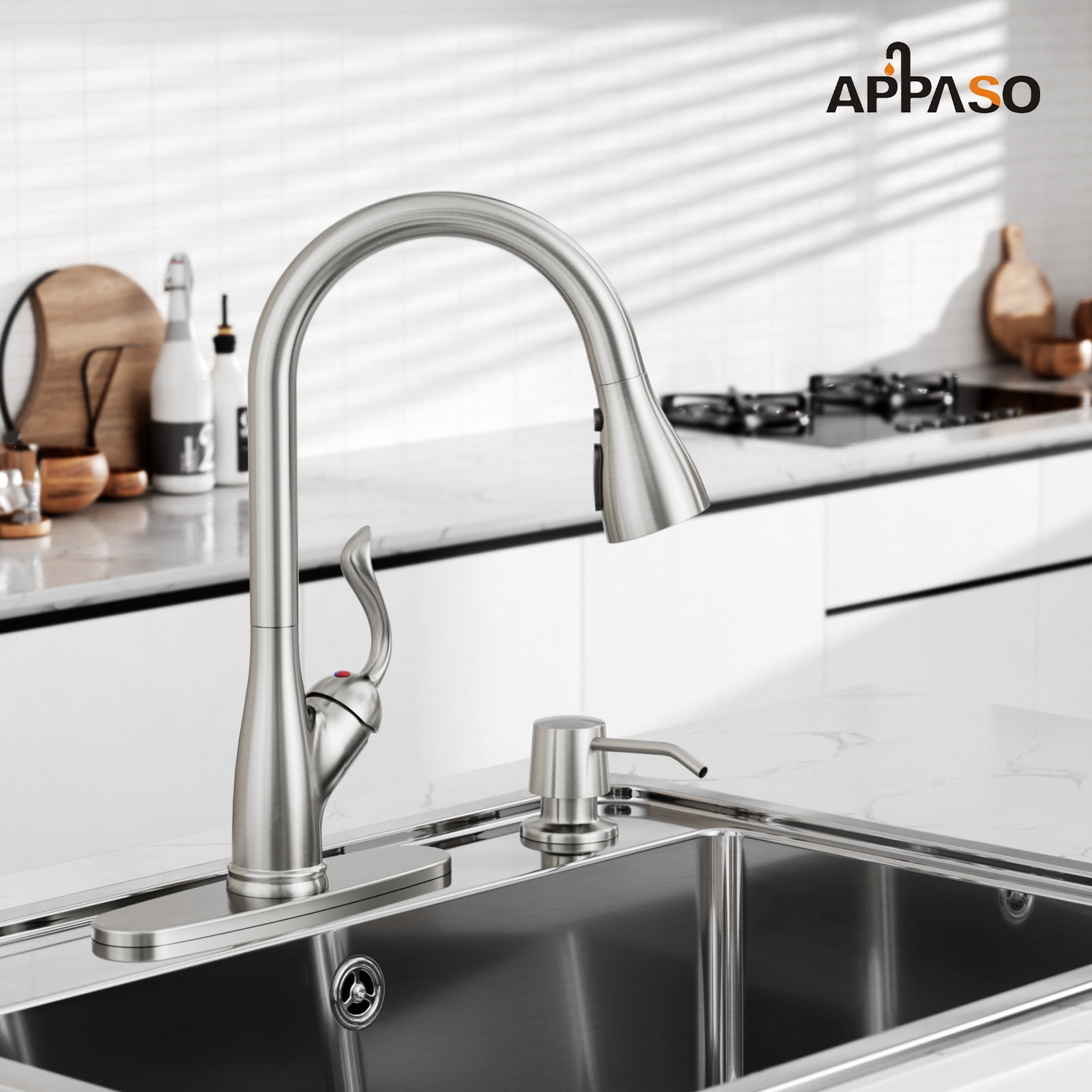 Appaso Patented Kitchen Faucet with Pull Down Sprayer Stainless Steel Brushed Nickel 149BN
