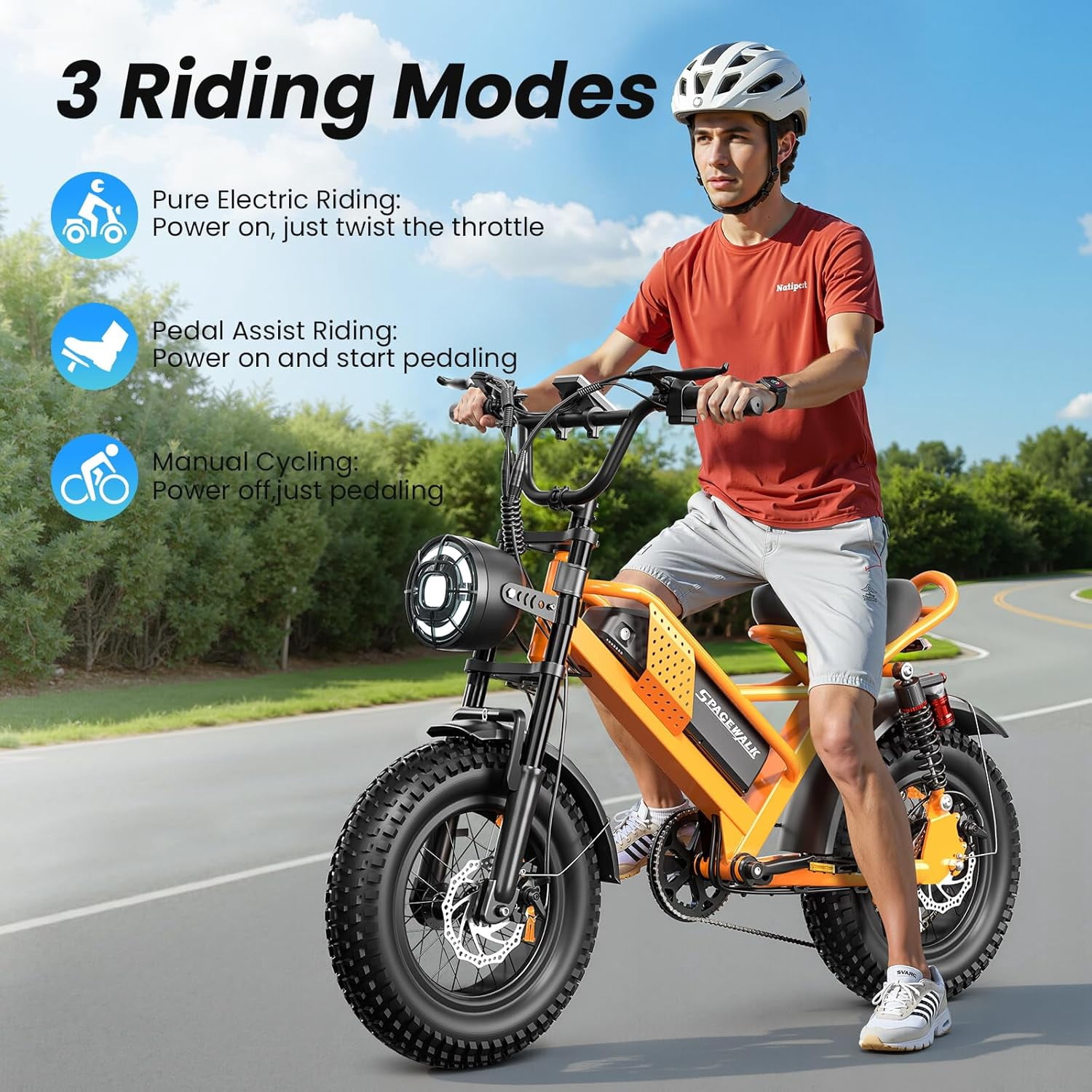Spacewalk M6 Electric Bike M6 for Teens/Adults,48V 15Ah Removable Battery,1500W Peak Motor,21.7mph,16"Fat tire Ebike Dual Suspension UL2849