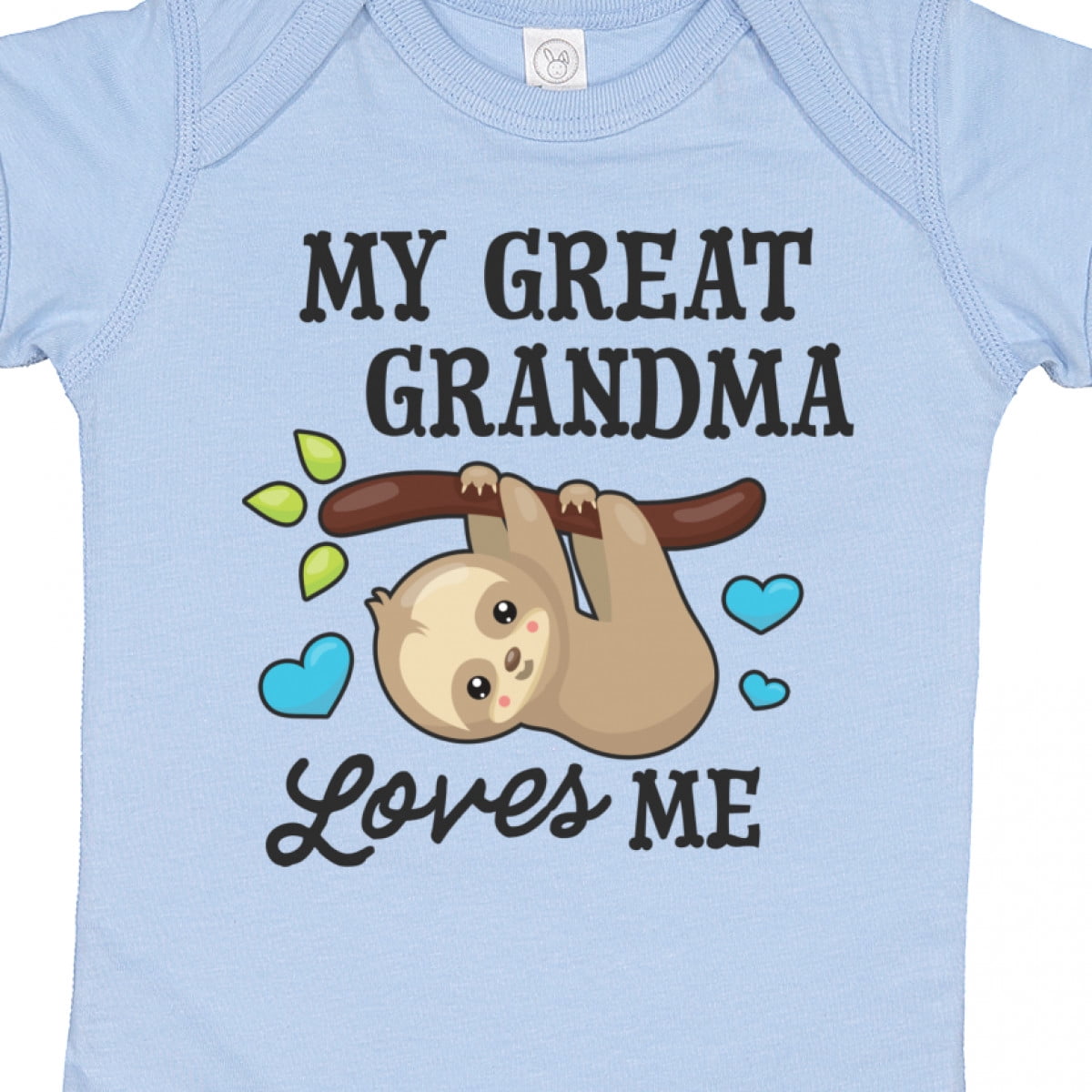 Inktastic My Great Grandma Loves Me with Sloth and Hearts Boys or Girls Baby Bodysuit