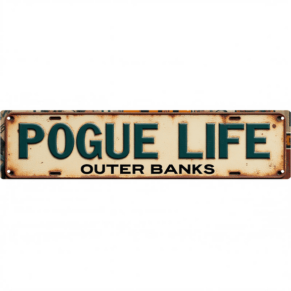 Vintage Tin Sign 16*4 Inch “POGUE LIFE OUTER BANKS” Beach Wall Decor