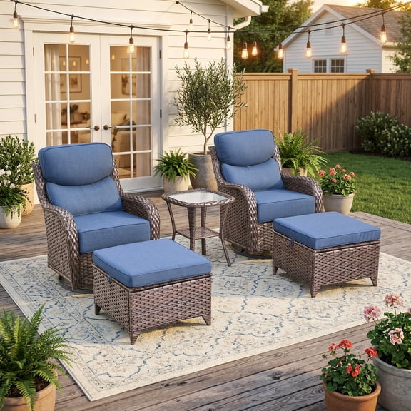 Gymojoy Patio Furniture Sets, 5 Pieces Outdoor Patio Sectional Sofa Set, All-Weather Wicker Rattan Outdoor Conversation Set with Ottoman Thick Cushion for Poolside, Backyard
