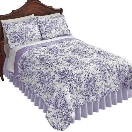 Leafy Floral Garden Reversible Quilt - Country Cottage Chic Design, Full/Queen, Lavender