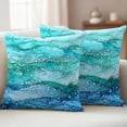 thumbnail image 4 of 2 Pack Outdoor Waterproof Throw Pillow Covers,Abstract Marble Ombre Blue Ocean Wave Decorative Square Pillow Case Patio Pillowcases for Chair Couch Sofa 16x16in, 4 of 9