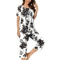 thumbnail image 2 of Nmnitkp Pajamas for Women Set Soft and Friendly Skin Women Pajamas Sets Boho Floral Pleated Loungewear Short Sleeve Button Crewneck Tops and Capri Pants 2 Piece Outfits with Pockets, 2 of 7