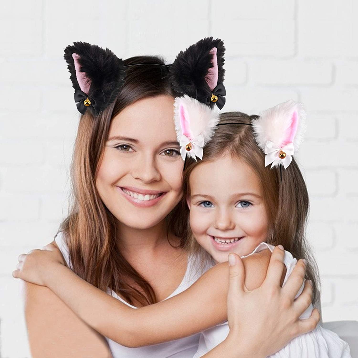 Cribun 12pc Cat Ears Headband Cos Play Make Up Girl Plush Furry Ears With Ribbon Bell Halloween Cosplay Party Headbands For Women Girls Adult Kids Oth