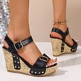 thumbnail image 4 of HWRETIE Women's Belt Buckle High Heel Sandals - Fish Mouth Open Toe Party Shoes With Thick Chunky Heel,Summer Evening Dress Sandals Black/36, 4 of 9