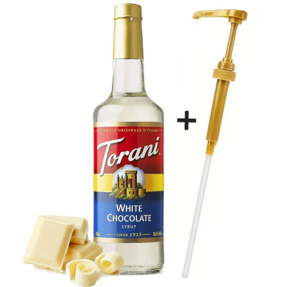 Torani White Chocolate Flavoring Syrup 750 mL   Gold Syrup Pump