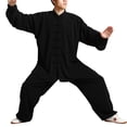 thumbnail image 2 of zeranth 2Pcs/Set Unisex Button Placket Shirt Loose Solid Color Chinese Traditional Tai Chi Suit Kung Fu Wear, 2 of 7