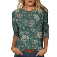 thumbnail image 1 of Tnhcen T-Shirts Graphiques Basiques à Manches 7/8 Col Rond Vintage pour Femmes Automne - Grande Taille T-Shirts Amicaux Automne P-5TG, 1 of 5