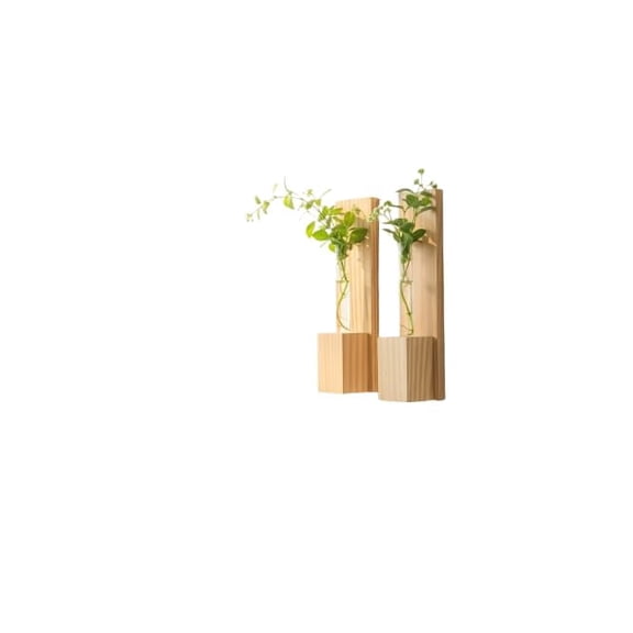 Eco-Friendly Wooden Wall Hanging Planter | Minimalist Test Tube Vase with Wooden Stand | Stylish Modern Wall Decor| Indoor Plant Holder Gift Idea-Set of 2