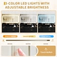 thumbnail image 1 of LED Lighted Glass Top Vanity Desk – 3 Lighting Modes Mirror, Power Outlet, 3 Drawers, Hair Dryer Rack, Modern Makeup Table for Bedroom, Black Panel & Black Iron Frame, 1 of 8