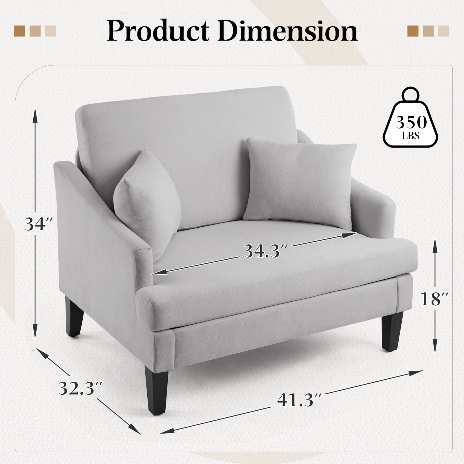 Bezseller 41" Oversized Accent Chair for Living Room and Bedroom, Light Grey