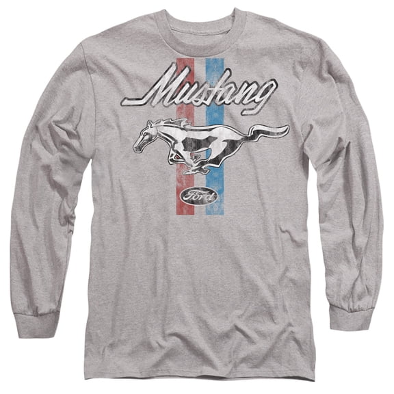 Ford Mustang Stripes Unisex Adult Long-Sleeve T Shirt, Athletic Heather,Large