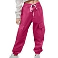thumbnail image 2 of ZOYOEN Girls Cargo Pants- Fashion Casual Drawstring Cotton Kids Jogger Pants Hot Pink Size 12, 2 of 3