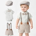 thumbnail image 2 of FYDUU Baby Boy Clothes Suit Boys Short Sleeve Striped Romper Bodysuit Suspenders Shorts Toddler Gentleman Outfits Formal Party Wear,6-9 Months, 2 of 7