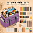thumbnail image 2 of LAVFOX Large Craft Organizer Tote Bag, Portable Art Storage Caddy with Multiple Pockets, Purple, 2 of 7