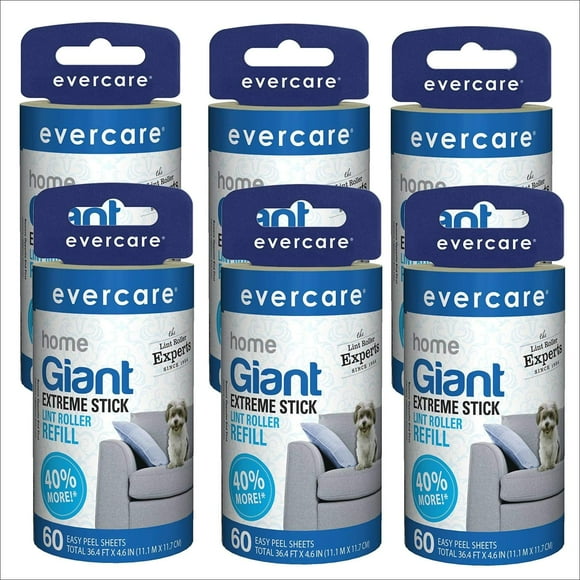 Evercare Giant Adhesive Lint Roller REFILL - 6 pack 6 Rolls