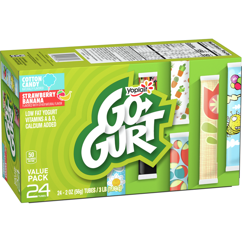 Yoplait Go Gurt Low Fat Yogurt Cotton Candy Strawberry Banana 48 Oz Walmart Com