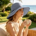 thumbnail image 7 of Cutuoiiu Summer Striped Pattern Wide Brim Bucket Hat for Women, Breathable Woven Sun Hat Decorated With Elegant Bow, Beach Travel Outdoor Vacation Sun Shade Hat, 7 of 7