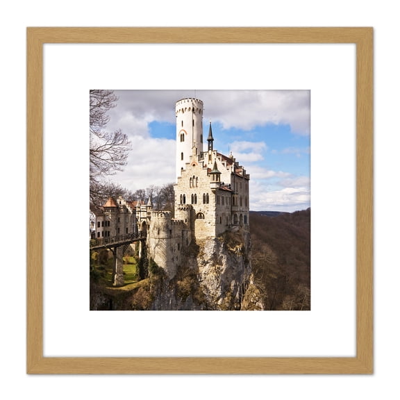 Donald Lichtenstein Castle Germany Landscape Photo 8X8 Inch Square Wooden Framed Wall Art Print Picture with Mount