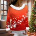 thumbnail image 7 of Hvot&aat Merry Christmas Sweaters for Women Faux Fur Trim V Neck Sweatshirts Xmas Graphic Long Sleeve Holiday Pullover, 7 of 7