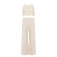 thumbnail image 2 of Doomiva 2 Piece Summer Outfit Toddler Girls Solid Sleeveless Ruffle Cami Tops with Elastic Waist Wide Leg Pants Set White 100, 2 of 6