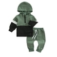 thumbnail image 2 of KYAIGUO Baby Infant Boys Girls Spring Sweatshirt Set Fall Patchwork Contrast Sweatshirt Outfits 2PCS Fall Long Sleeve Hoodie Pullover Jogger Pants for 0-3Y, 2 of 10