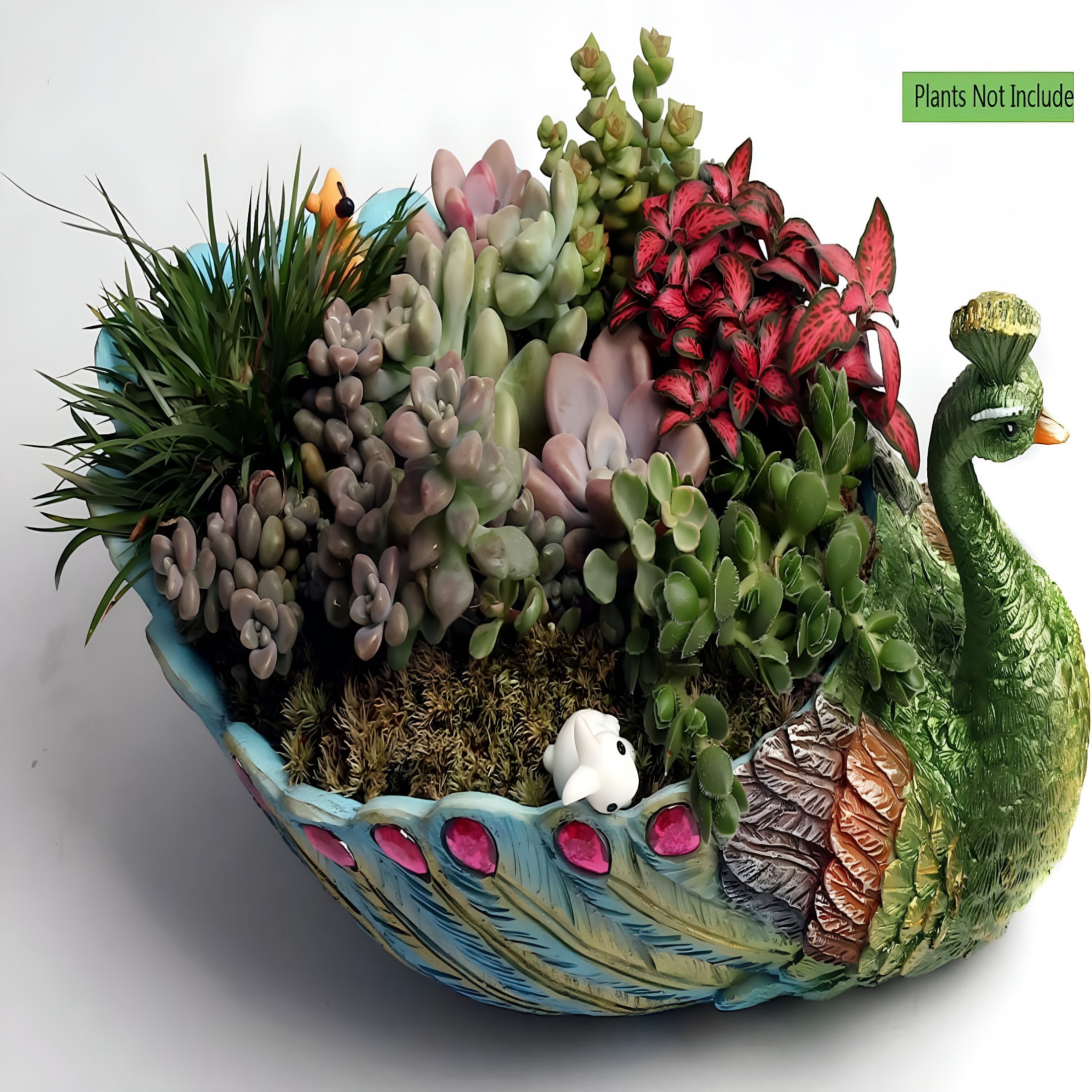ACDANC Succulents Planter Plants Pot Handmade 9.4 Inch Peacock Pot Resin Base Large Flowers Pot/Succulent Cactus Pots/Container/with Hole for Home Garden Office Desktop Decoration