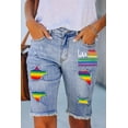 thumbnail image 4 of Blibea Womens Bermuda Jean Shorts Rainbow Print Distressed Ripped Denim Bermuda Shorts Sky Blue 14, 4 of 5