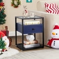 thumbnail image 5 of VECELO Modern Nightstand with Drawer and Shelf, Tempered Glass Top Side End Table, Dark Blue, 5 of 8