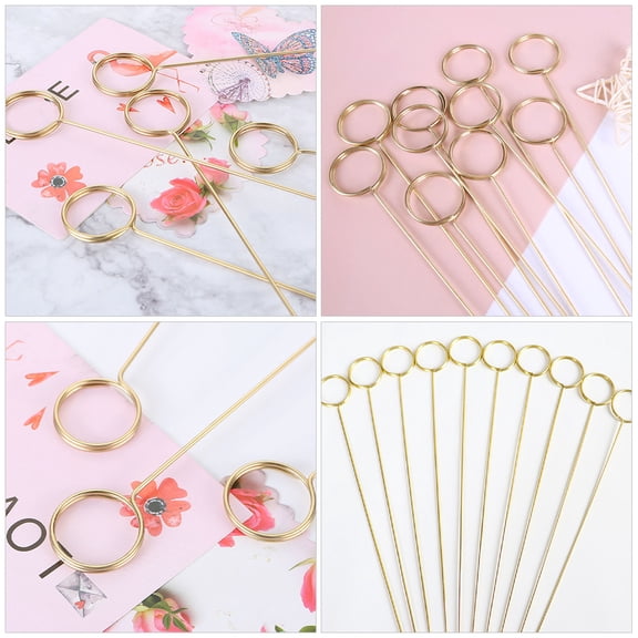 Mobestech Photo Holders for Centerpieces Round Floral Stick Clip Golden Metal 40pcs