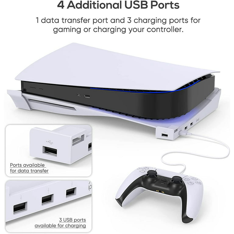 MENEEA Horizontal Stand for PS5 Slim Console with 4 USB Ports, Base Bracket  Holder Accessories for PlayStation 5 Slim Console, USB 2.0 Extension for